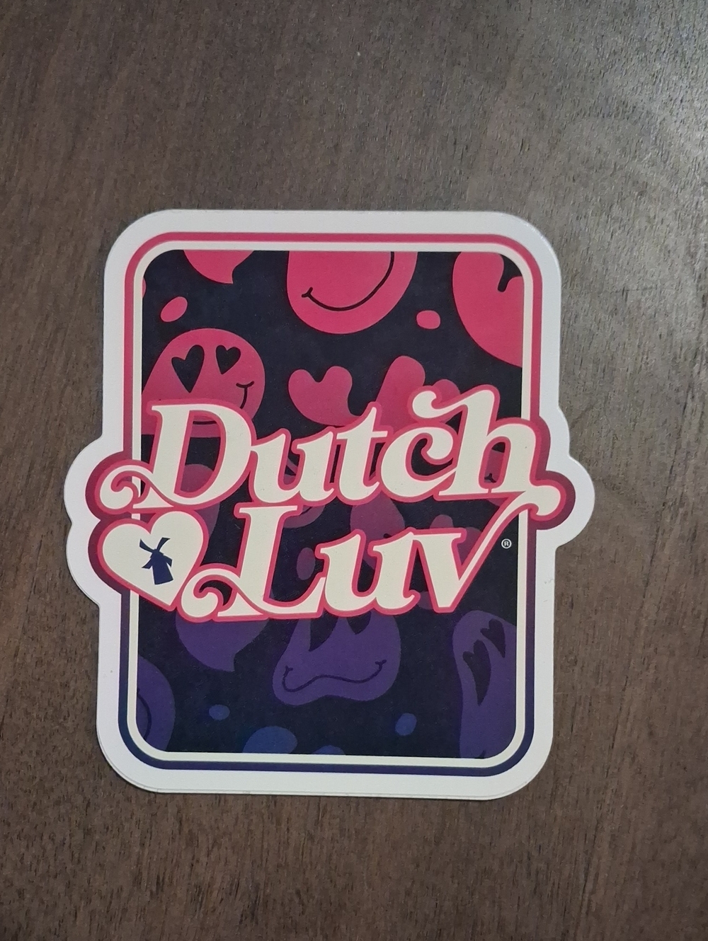 Dutch Bros Dutch Luv Sticker in Pink and Purple